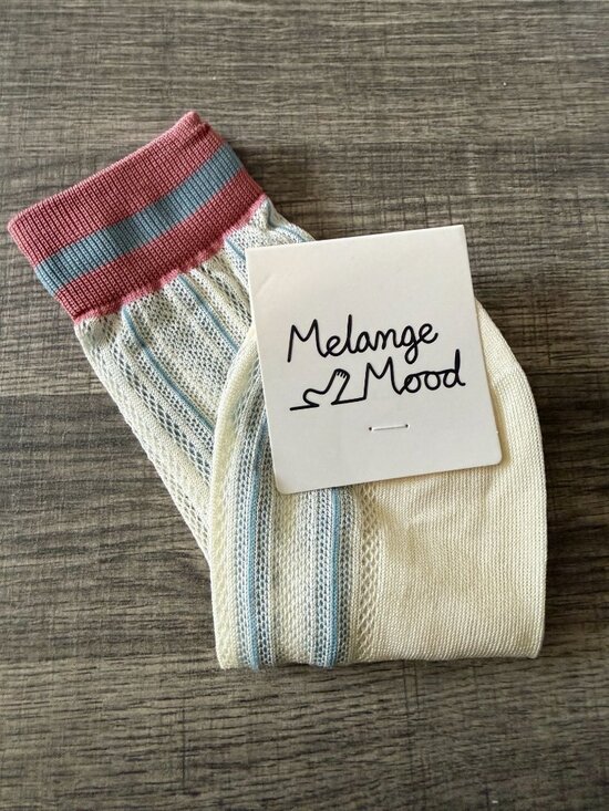 Melange Mood Accessories - NWT Melange Mood Womens Striped Knit Socks In Cream & Blue Made In Korea